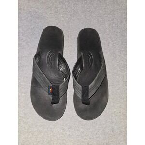 Rainbow Sandals Womens Double Layer Premier Leather Flip Flops Black Flat 10in